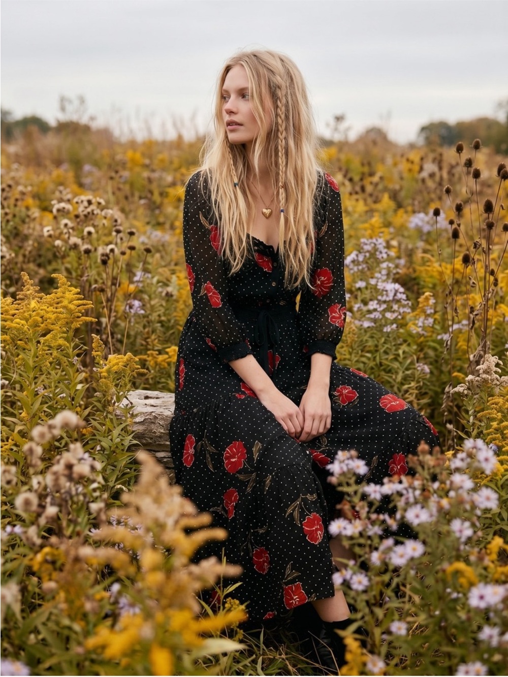 Free People Morning Meadows Floral Lace Trim Maxi Dress New! - Picture 4 of 15